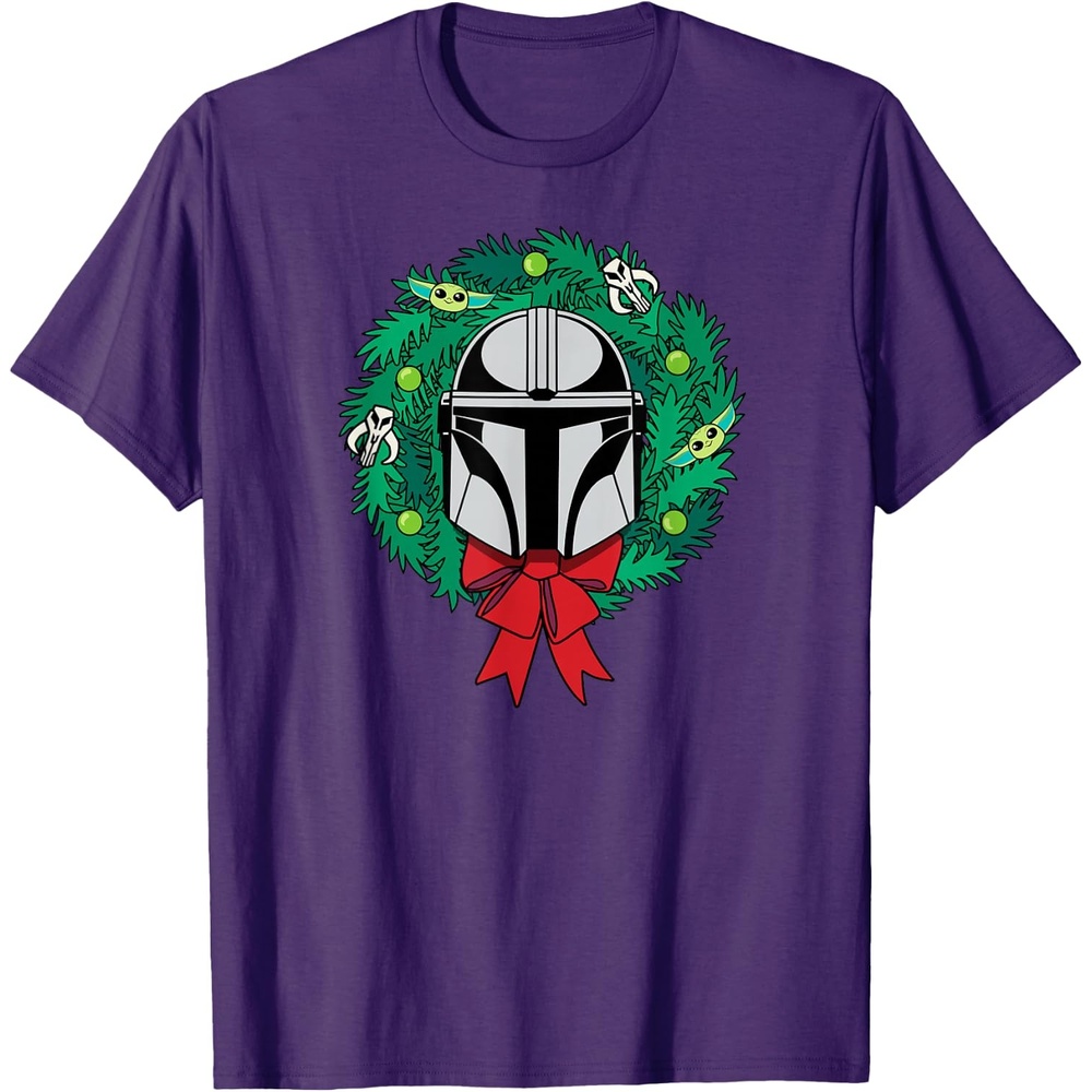 image:imageAmazon Essentials The Mandalorian Helmet Holiday Christmas Wreath TShirtPurple