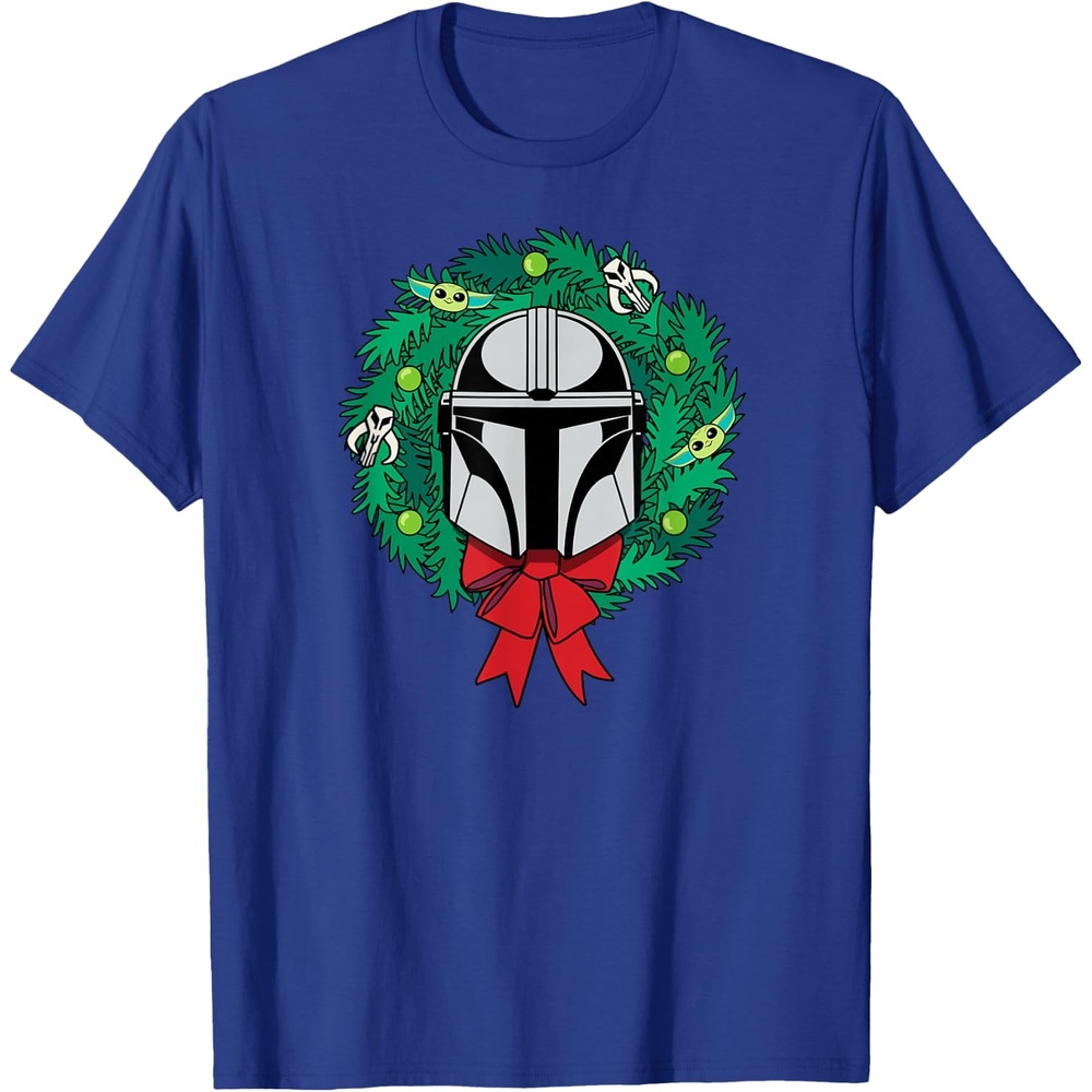 image:imageAmazon Essentials The Mandalorian Helmet Holiday Christmas Wreath TShirtRoyal Blue