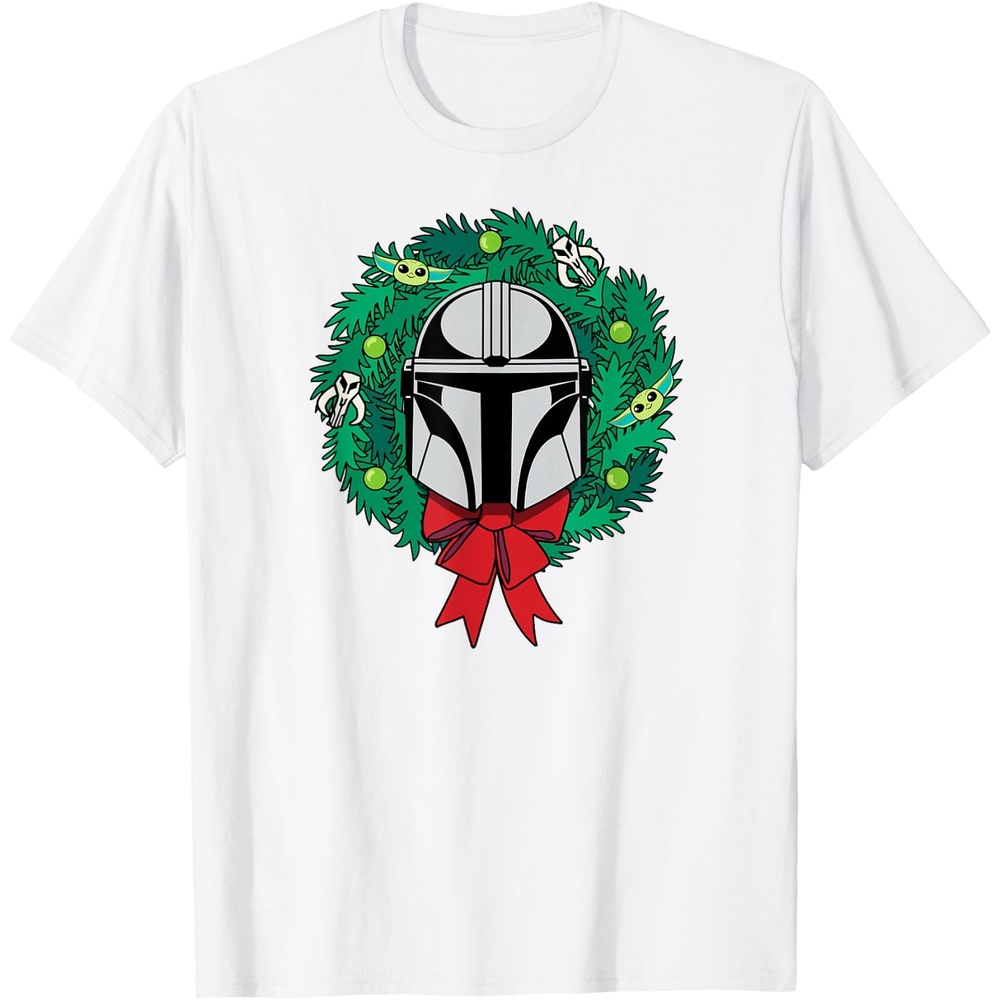 image:imageAmazon Essentials The Mandalorian Helmet Holiday Christmas Wreath TShirtWhite