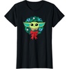 Amazon Essentials The Mandalorian Grogu Holiday Christmas Wreath T-Shirt(Black)