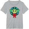 Amazon Essentials The Mandalorian Grogu Holiday Christmas Wreath T-Shirt(Heather Grey)