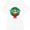 Amazon Essentials The Mandalorian Grogu Holiday Christmas Wreath T-Shirt(White)
