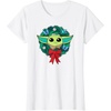Amazon Essentials The Mandalorian Grogu Holiday Christmas Wreath T-Shirt(White)