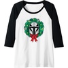 Amazon Essentials The Mandalorian Helmet Holiday Christmas Wreath Raglan Baseball Tee(Black/White)