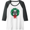 Amazon Essentials The Mandalorian Helmet Holiday Christmas Wreath Raglan Baseball Tee(Dark Heather Grey/White)