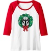 Amazon Essentials The Mandalorian Helmet Holiday Christmas Wreath Raglan Baseball Tee(Red/White)