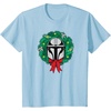 Amazon Essentials The Mandalorian Helmet Holiday Christmas Wreath T-Shirt(Baby Blue)
