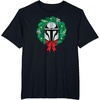 Amazon Essentials The Mandalorian Helmet Holiday Christmas Wreath T-Shirt(Black)