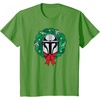 Amazon Essentials The Mandalorian Helmet Holiday Christmas Wreath T-Shirt(Grass Green)