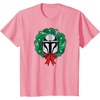 Amazon Essentials The Mandalorian Helmet Holiday Christmas Wreath T-Shirt(Pink)