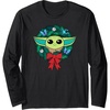 Amazon Essentials The Mandalorian Grogu Holiday Christmas Wreath Long Sleeve T-Shirt(Black)