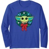 Amazon Essentials The Mandalorian Grogu Holiday Christmas Wreath Long Sleeve T-Shirt(Royal Blue)