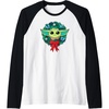 Amazon Essentials The Mandalorian Grogu Holiday Christmas Wreath Raglan Baseball Tee(Black/White)