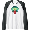 Amazon Essentials The Mandalorian Grogu Holiday Christmas Wreath Raglan Baseball Tee(Dark Heather Grey/White)