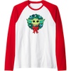 Amazon Essentials The Mandalorian Grogu Holiday Christmas Wreath Raglan Baseball Tee(Red/White)