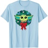 Amazon Essentials The Mandalorian Grogu Holiday Christmas Wreath T-Shirt(Baby Blue)