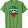 Amazon Essentials The Mandalorian Grogu Holiday Christmas Wreath T-Shirt(Grass Green)