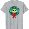 Amazon Essentials The Mandalorian Grogu Holiday Christmas Wreath T-Shirt(Heather Grey)