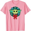 Amazon Essentials The Mandalorian Grogu Holiday Christmas Wreath T-Shirt(Pink)