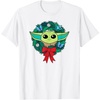 Amazon Essentials The Mandalorian Grogu Holiday Christmas Wreath T-Shirt(White)