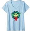 Amazon Essentials The Mandalorian Grogu Holiday Christmas Wreath V-Neck T-Shirt(Baby Blue)