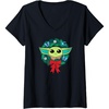 Amazon Essentials The Mandalorian Grogu Holiday Christmas Wreath V-Neck T-Shirt(Black)