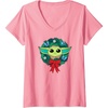 Amazon Essentials The Mandalorian Grogu Holiday Christmas Wreath V-Neck T-Shirt(Pink)