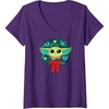 Amazon Essentials The Mandalorian Grogu Holiday Christmas Wreath V-Neck T-Shirt(Purple)
