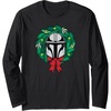 Amazon Essentials The Mandalorian Helmet Holiday Christmas Wreath Long Sleeve T-Shirt(Black)