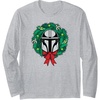 Amazon Essentials The Mandalorian Helmet Holiday Christmas Wreath Long Sleeve T-Shirt(Heather Grey)
