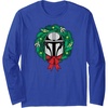 Amazon Essentials The Mandalorian Helmet Holiday Christmas Wreath Long Sleeve T-Shirt(Royal Blue)