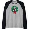 Amazon Essentials The Mandalorian Helmet Holiday Christmas Wreath Raglan Baseball Tee(Black/Athletic Heather)