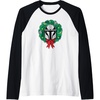 Amazon Essentials The Mandalorian Helmet Holiday Christmas Wreath Raglan Baseball Tee(Black/White)