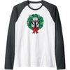 Amazon Essentials The Mandalorian Helmet Holiday Christmas Wreath Raglan Baseball Tee(Dark Heather Grey/White)