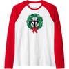 Amazon Essentials The Mandalorian Helmet Holiday Christmas Wreath Raglan Baseball Tee(Red/White)