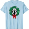 Amazon Essentials The Mandalorian Helmet Holiday Christmas Wreath T-Shirt(Baby Blue)