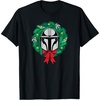 Amazon Essentials The Mandalorian Helmet Holiday Christmas Wreath T-Shirt(Black)