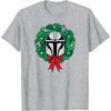 Amazon Essentials The Mandalorian Helmet Holiday Christmas Wreath T-Shirt(Heather Grey)