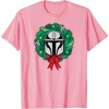 Amazon Essentials The Mandalorian Helmet Holiday Christmas Wreath T-Shirt(Pink)