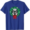 Amazon Essentials The Mandalorian Helmet Holiday Christmas Wreath T-Shirt(Royal Blue)