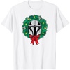 Amazon Essentials The Mandalorian Helmet Holiday Christmas Wreath T-Shirt(White)