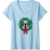 Amazon Essentials The Mandalorian Helmet Holiday Christmas Wreath V-Neck T-Shirt(Baby Blue)