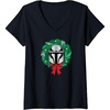 Amazon Essentials The Mandalorian Helmet Holiday Christmas Wreath V-Neck T-Shirt(Black)