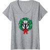 Amazon Essentials The Mandalorian Helmet Holiday Christmas Wreath V-Neck T-Shirt(Heather Grey)