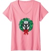 Amazon Essentials The Mandalorian Helmet Holiday Christmas Wreath V-Neck T-Shirt(Pink)