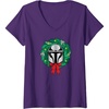 Amazon Essentials The Mandalorian Helmet Holiday Christmas Wreath V-Neck T-Shirt(Purple)