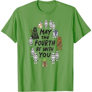 Amazon Essentials Boys’ May the Fourth Be With You Doodle Characters T-Shirt, White, Small(Grass Green)
