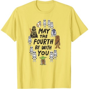 Amazon Essentials Boys’ May the Fourth Be With You Doodle Characters T-Shirt, White, Small(Lemon Yellow)