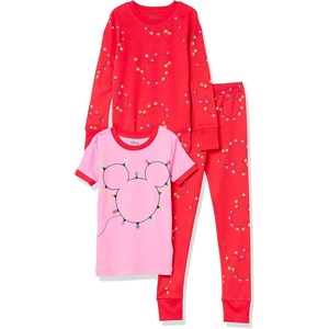 Amazon Essentials Disney | Marvel | Star Wars Babies, Toddlers and Girls’ Pajama Set(3-piece Holiday Mickey Icon Lights)