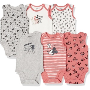 Amazon Essentials Disney | Marvel | Star Wars Unisex Babies’ Sleeveless Cotton Knit Bodysuits, Pack of 6(Mickey Expressions)